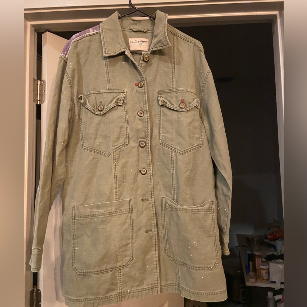 We The Free Free People  Military Inspired Jacket with Flag on back
